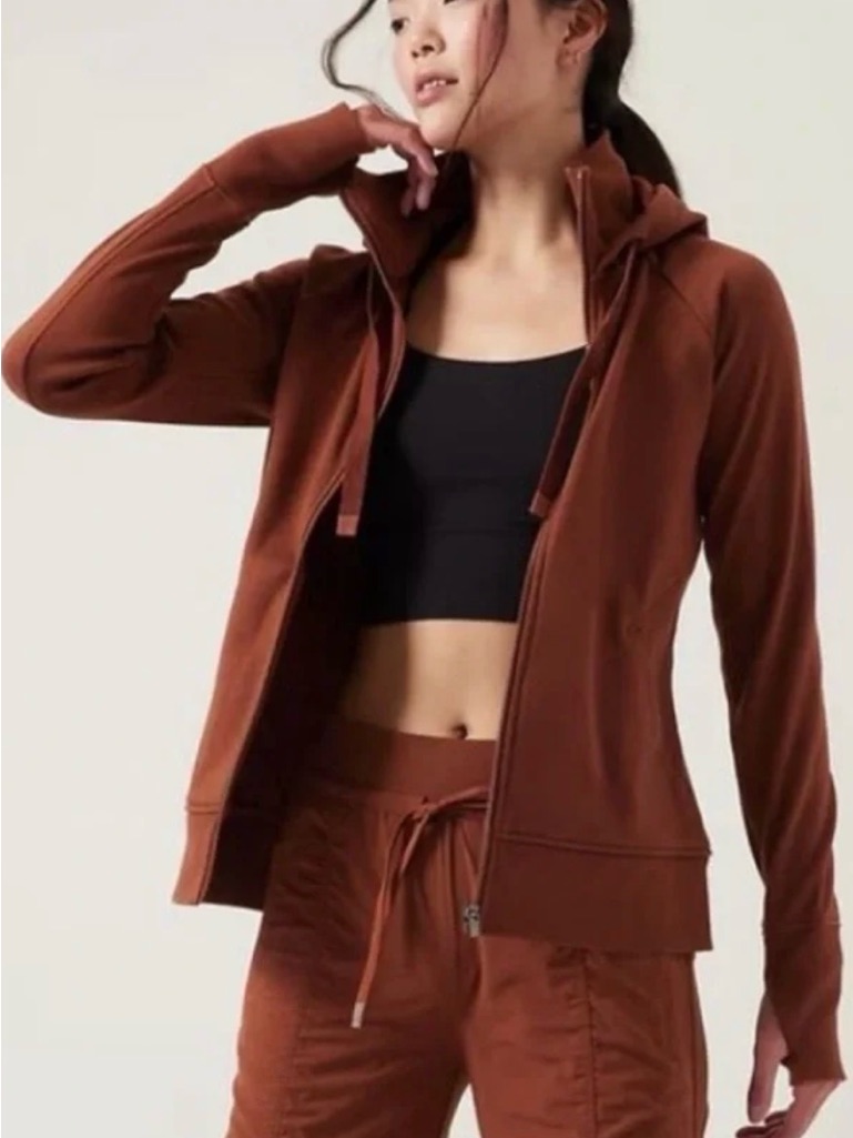 Athleta Rust Zip Front Hooded Zip-Up Sweatshirt